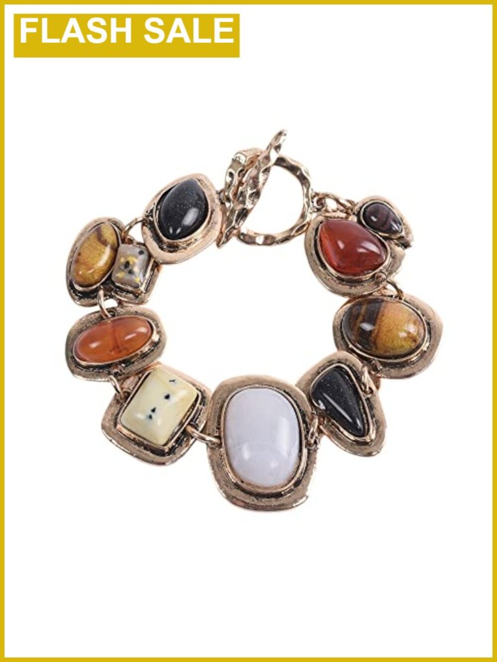 Vintage Ethnic Chunky Stone Charm Bracelet Boho Alloy Statement